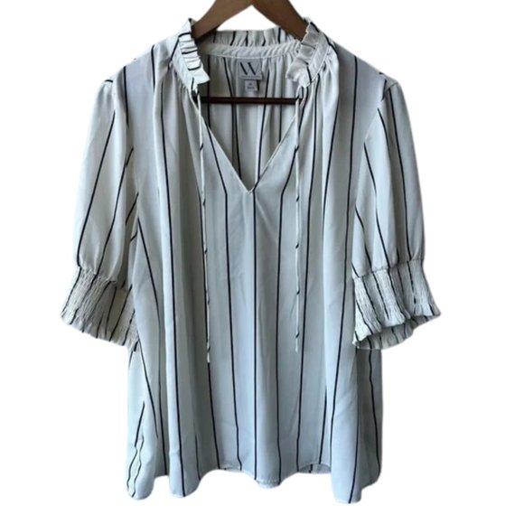 Worthington Tops - WORTHINGTON White and Black Vertical Striped Blouse Women’s XL